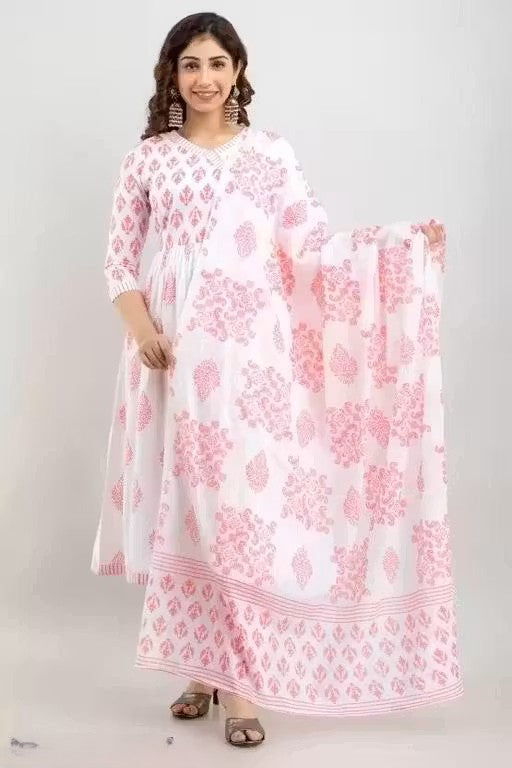 anarakali kurti and dupatta pink