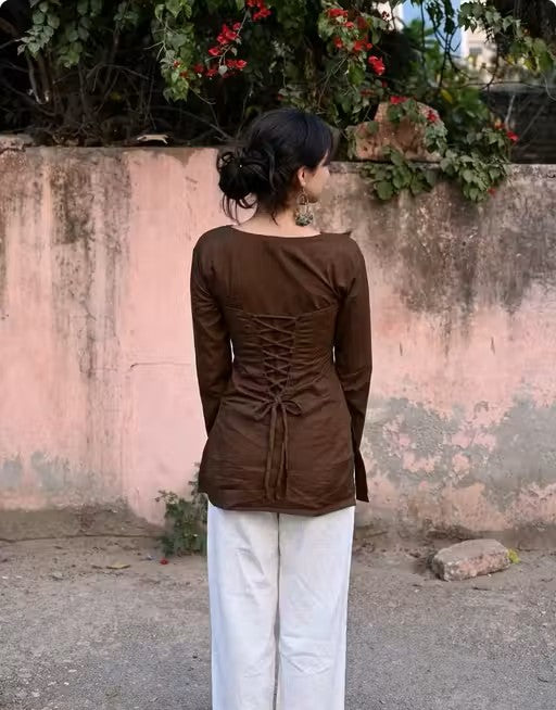 NEW HEER - Solid Brown Kurti With corset back