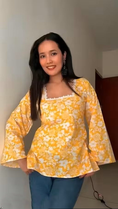 Bell sleeves square neck short kurti