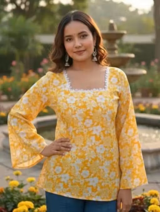 Bell sleeves square neck short kurti