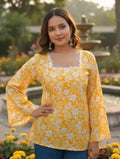 Bell sleeves square neck short kurti