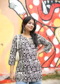 Women’s Black & White Floral Printed Short Kurti