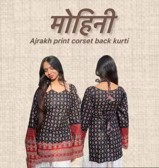 Ajrakh print latest trendy corset back kurti