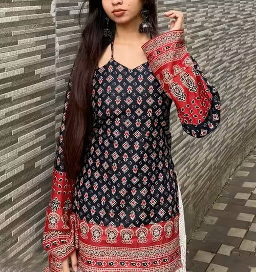 Ajrakh print latest trendy corset back kurti