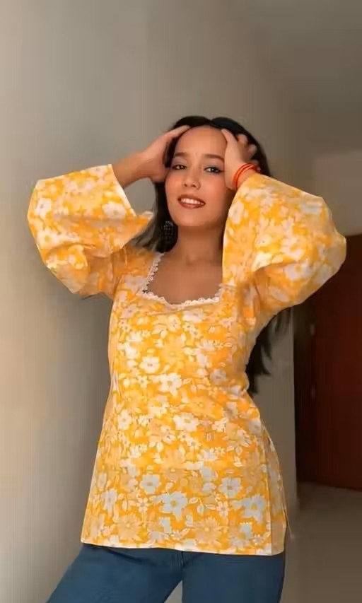 Bell sleeves square neck short kurti