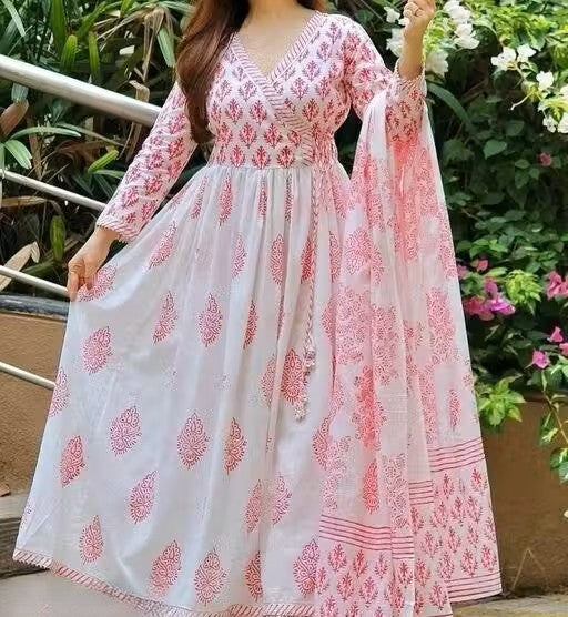 anarakali kurti and dupatta pink