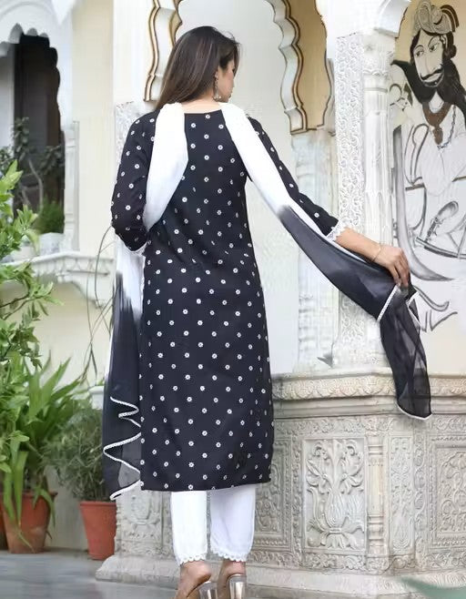 Black Cotton Kurta Set with Dupatta